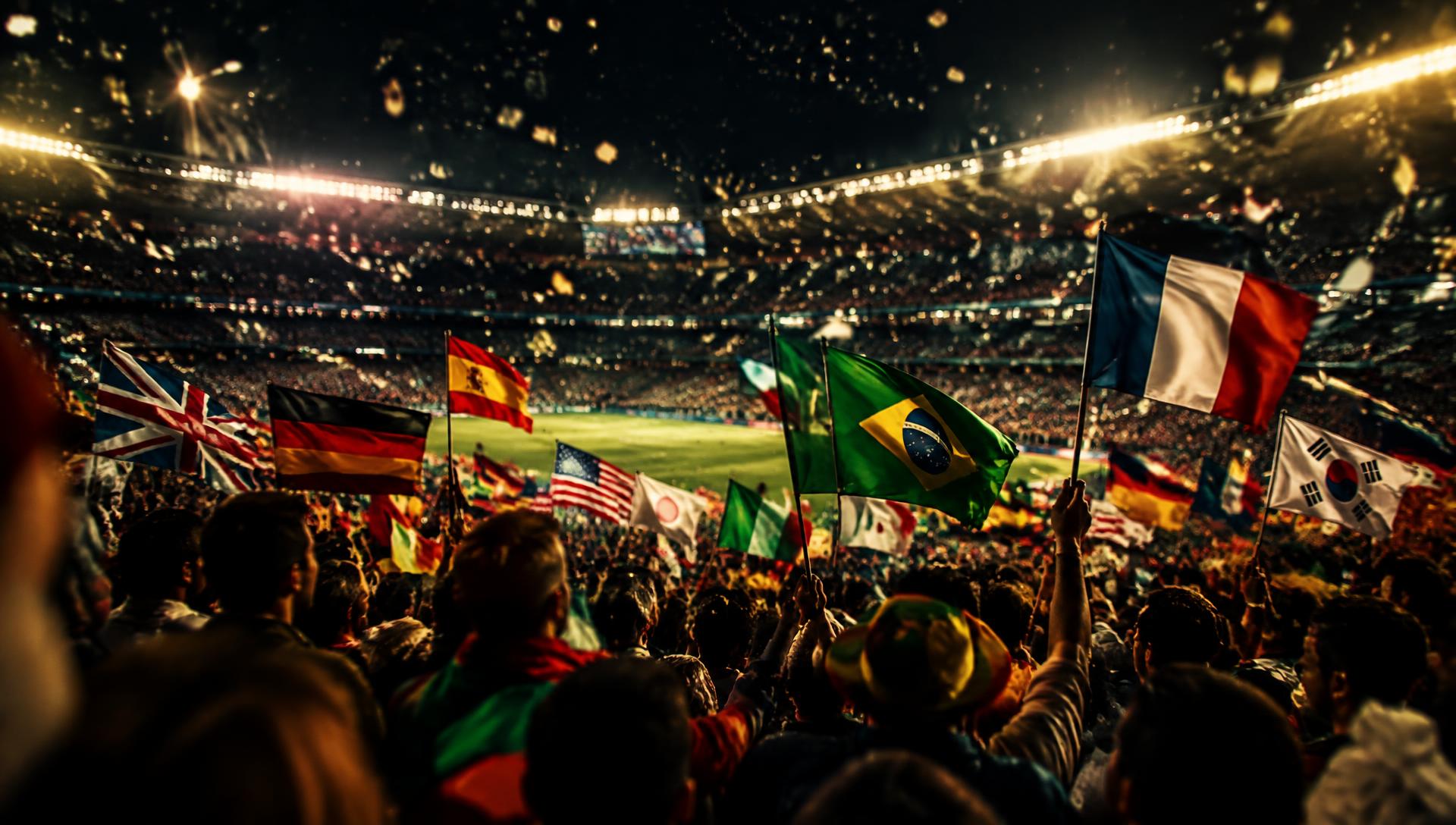 International fans waving flags in a stadium